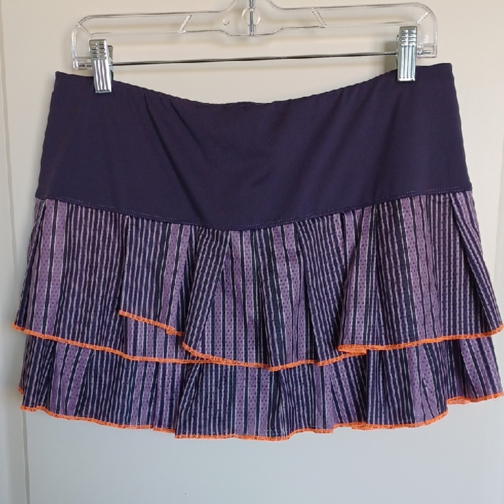 Lucky in Love Purple Striped Mini Skirt with Orange Trim